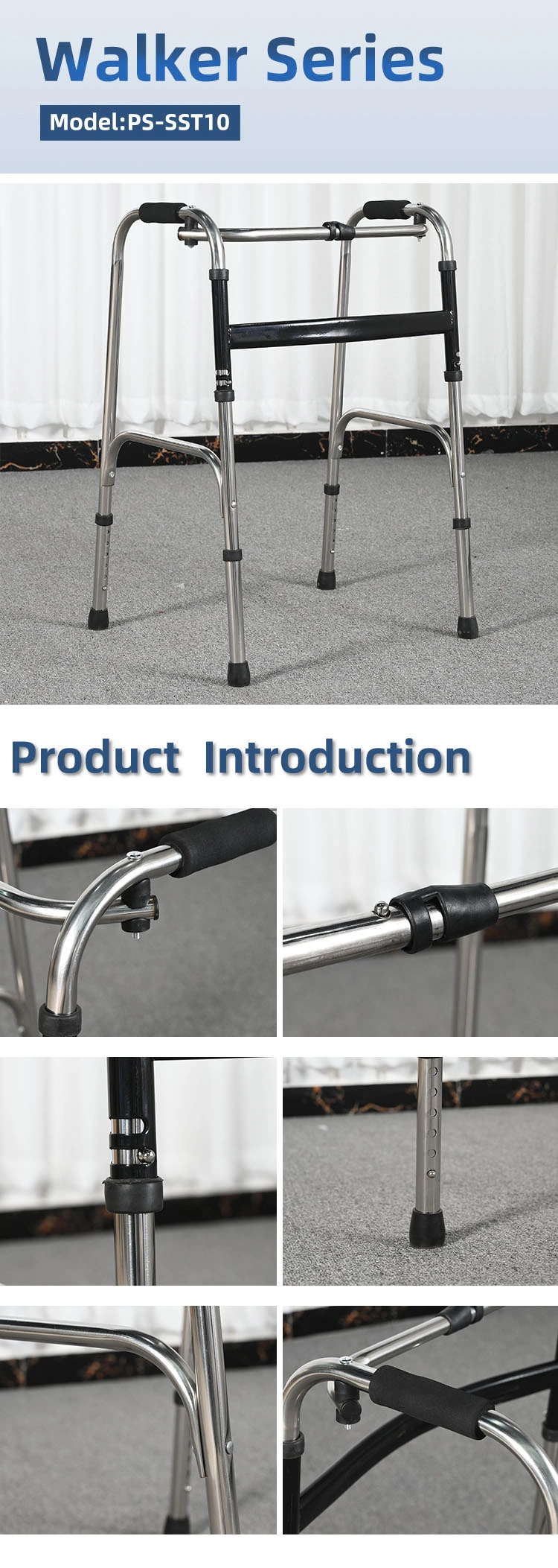 Wholesale Price Stainless Steel Walker Adjustable Walking Aids with Wheels